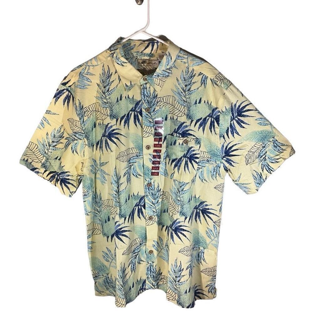 Joe Marlin Cotton Blend Comfort Fit XL. Yellow Hawaiian Print. NWT